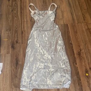 Silver Sequin Slip Dress with Straps